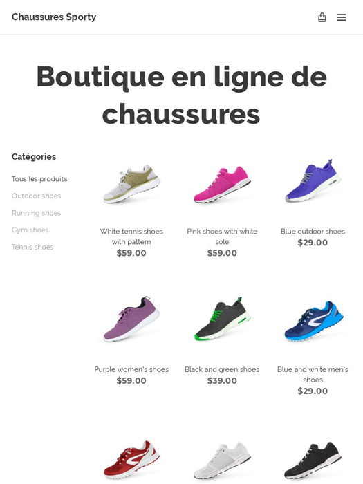 Template Magasin de chaussures Modèle Webnode